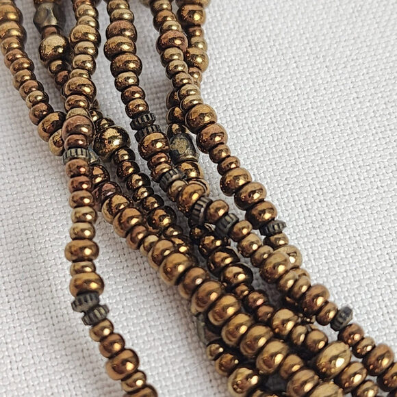 Metallic Bronze Bead & Sterling Silver Multi Strand Necklace - Picture 4 of 8